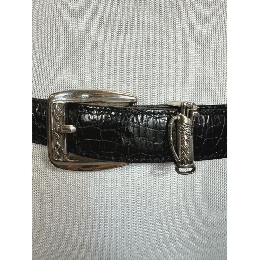 Vintage Brighton Belt Black Leather Golf‎ Silver Tone Size Medium